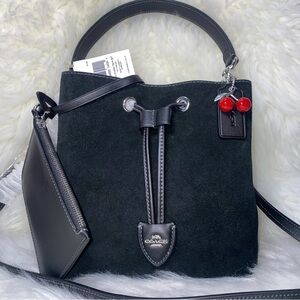 Coach Rowan Bucket Bag With Cherry Charm New Suede purse